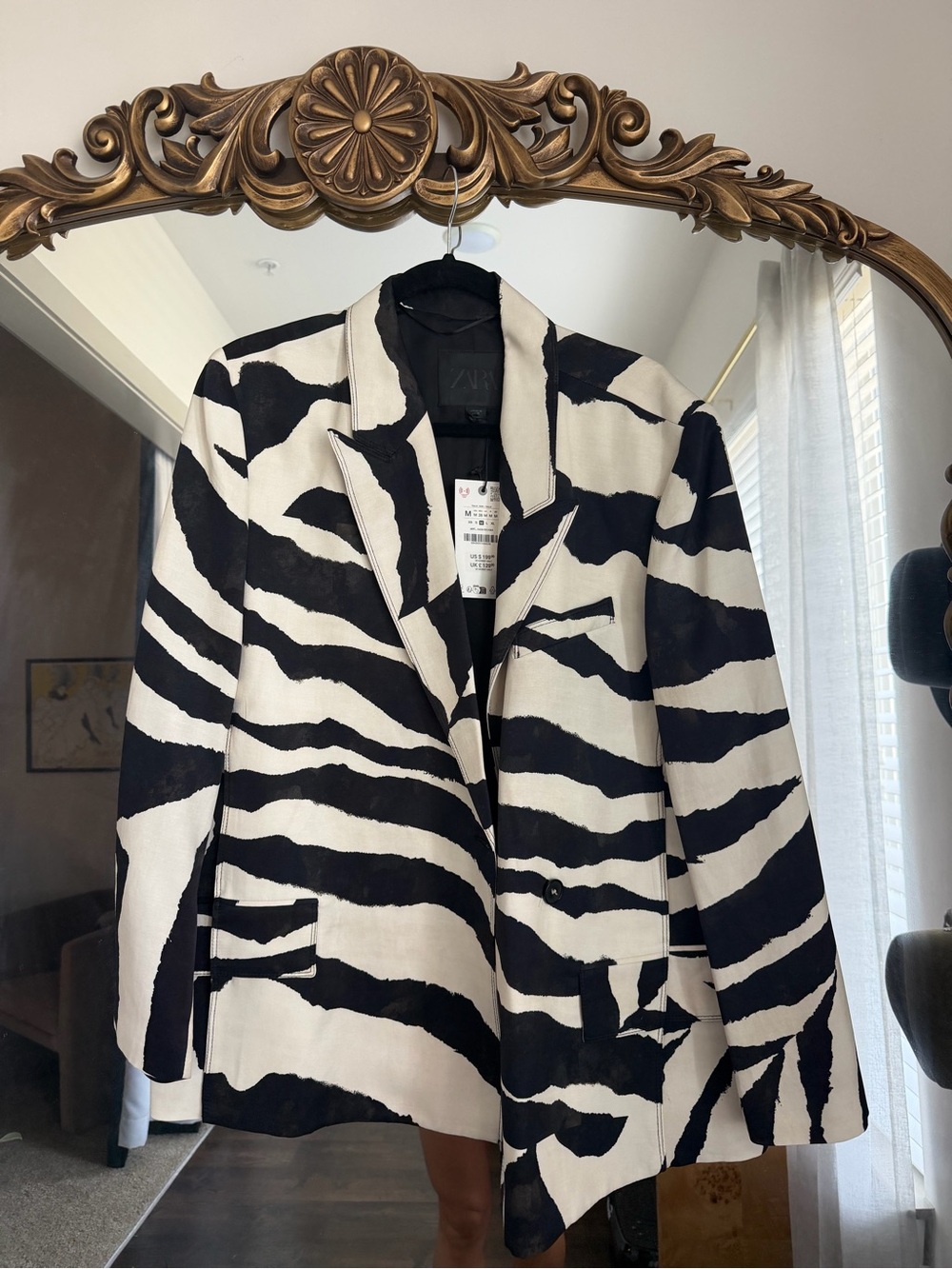 Zara Black & White Zebra Print Blazer — Women’s Statement Jacket - Picture 3 of 4